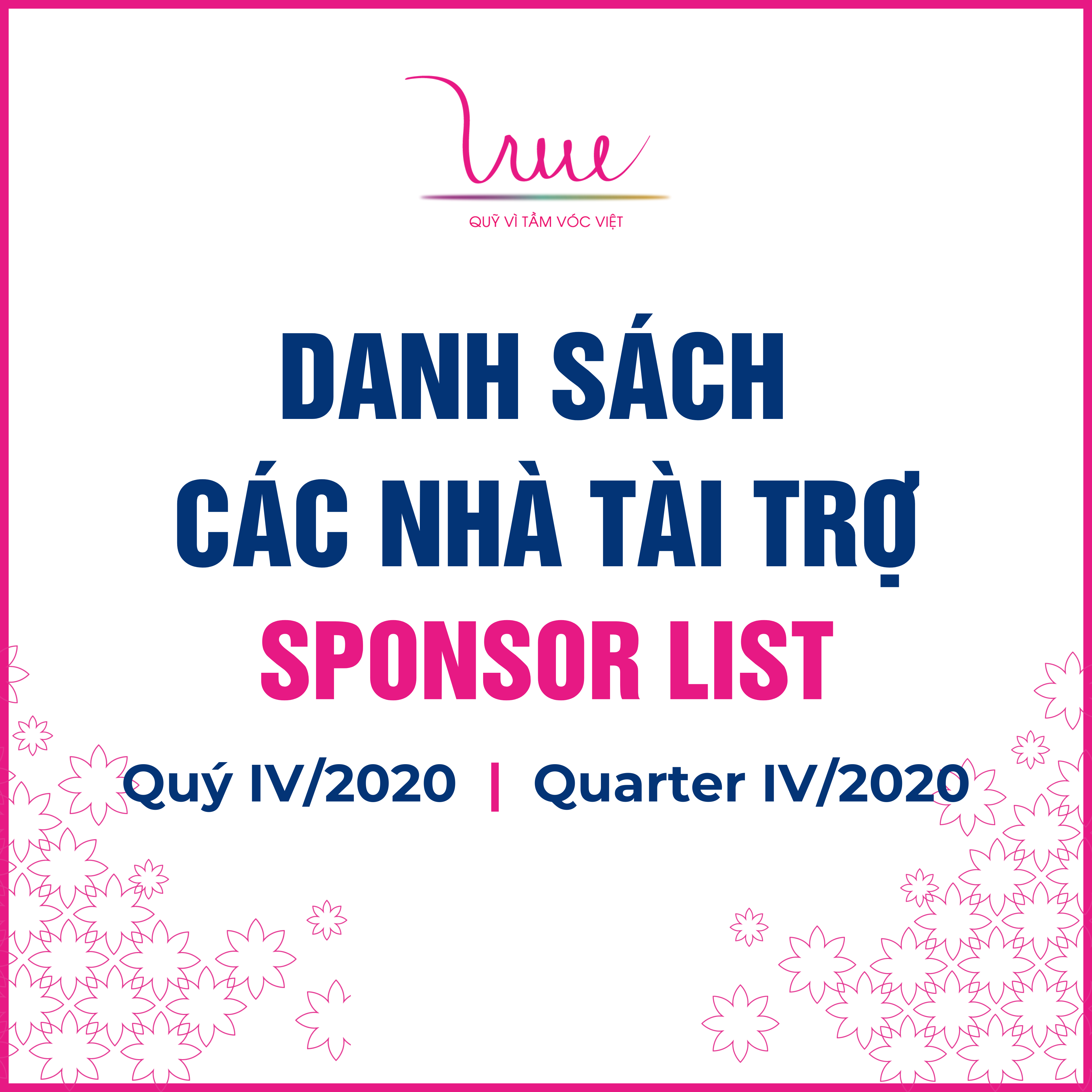 Danh sách các nhà tài trợ Quý IV năm 2020